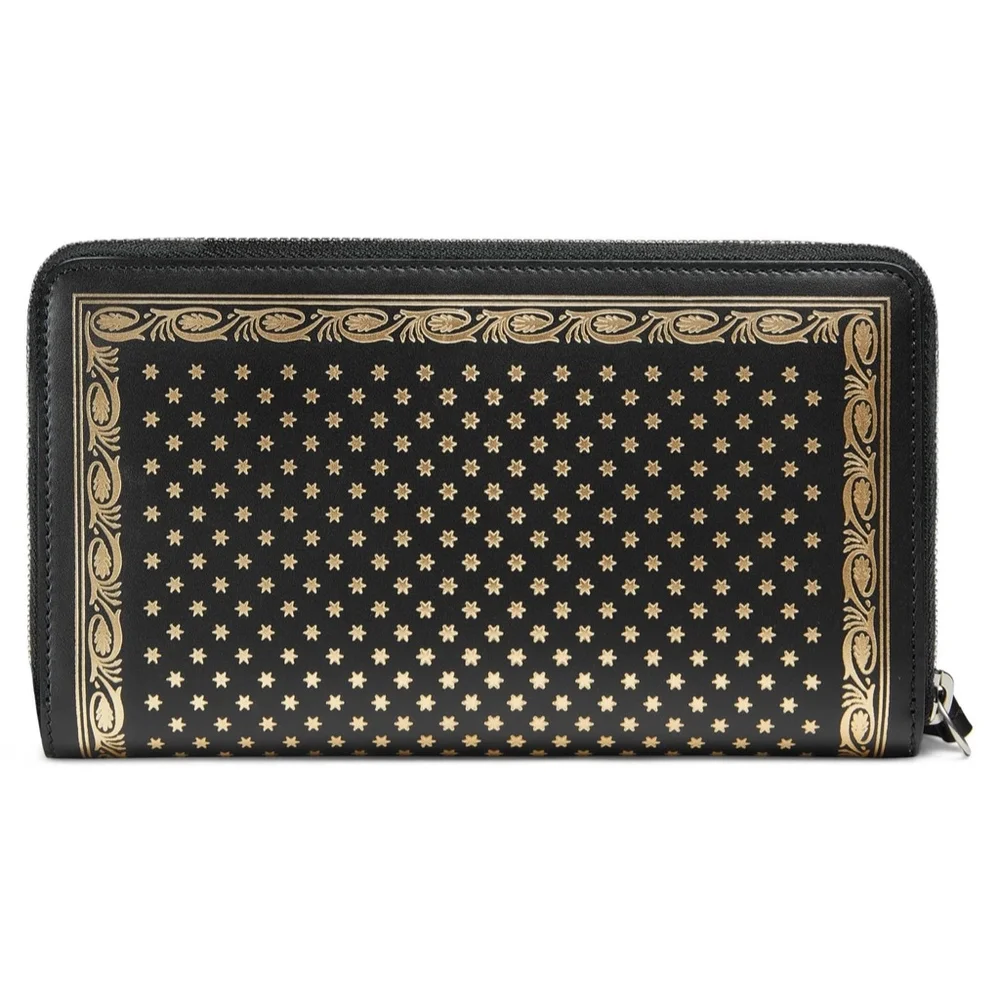 New Authentic Guccy Logo Moon & Stars Leather Zip Around Wallet - Picture 5 of 8